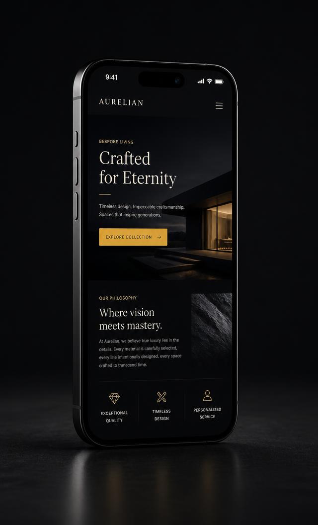 Elegant mobile website design shown on a smartphone